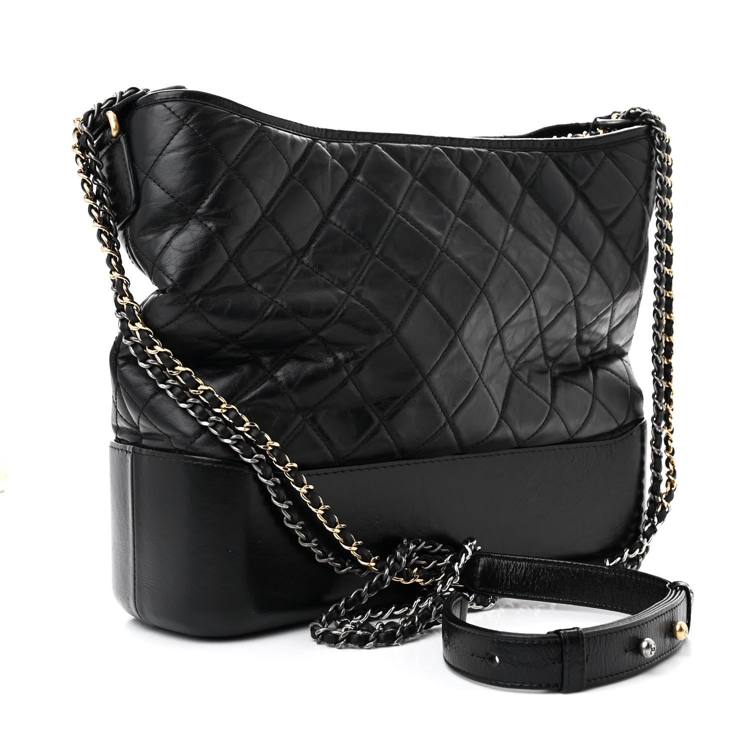 Aged Calfskin Quilted Large Gabrielle Hobo Black