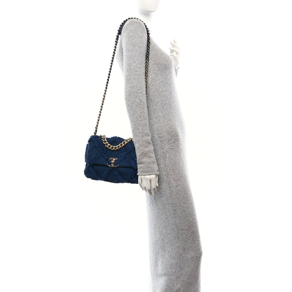 Cotton Canvas Quilted Medium Chanel 19 Flap Navy Blue
