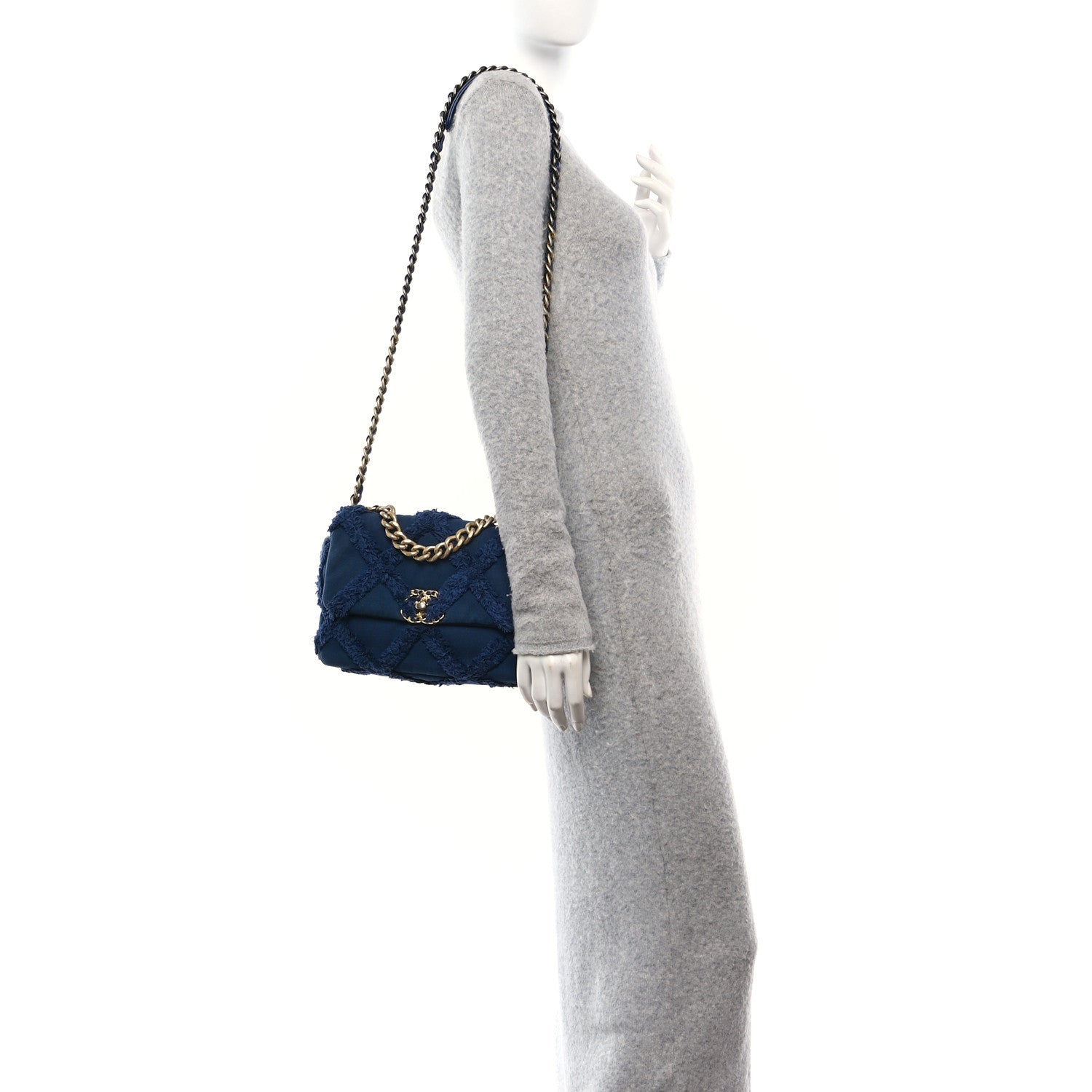Cotton Canvas Quilted Medium Chanel 19 Flap Navy Blue