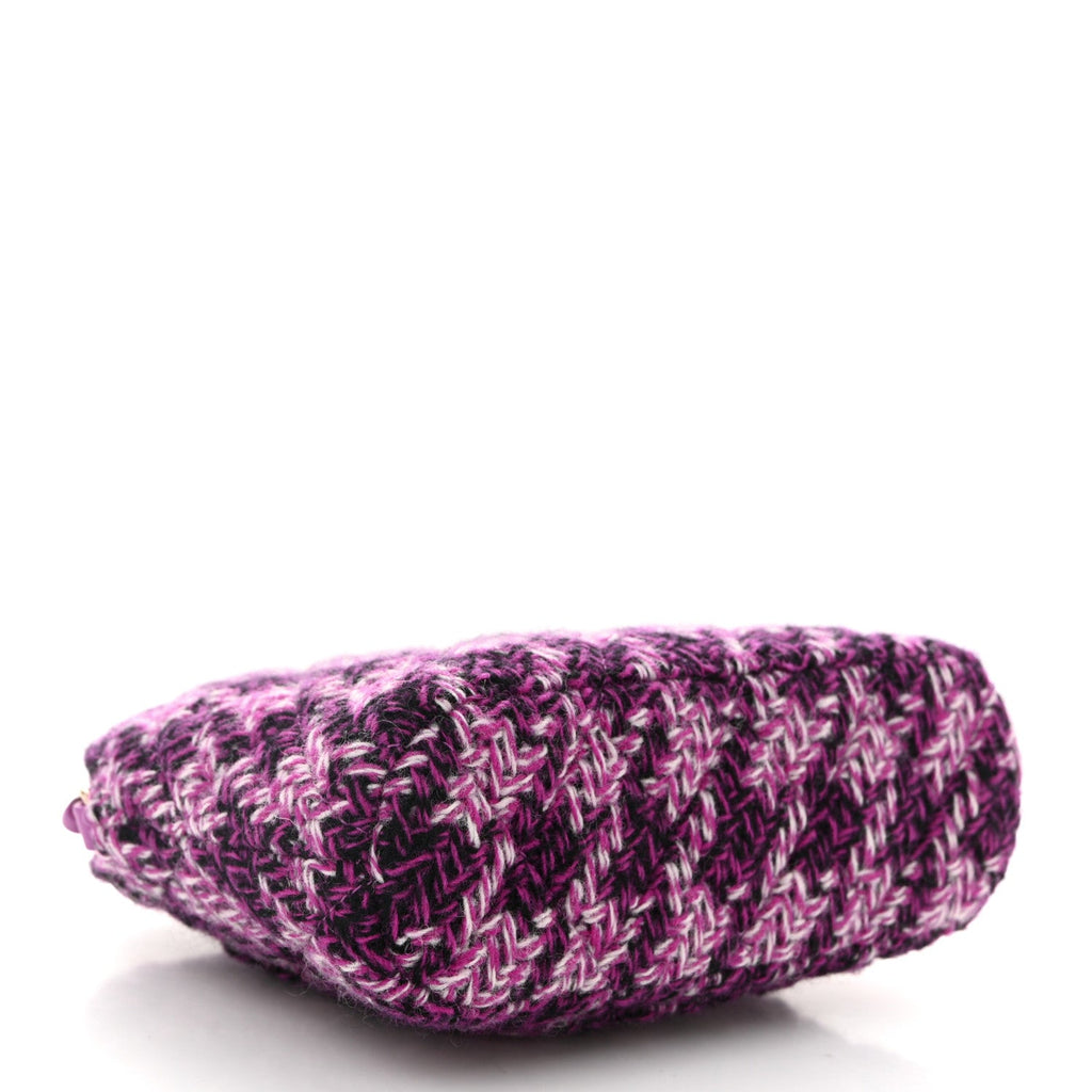 Tweed Quilted Mini Clutch With Chain Purple