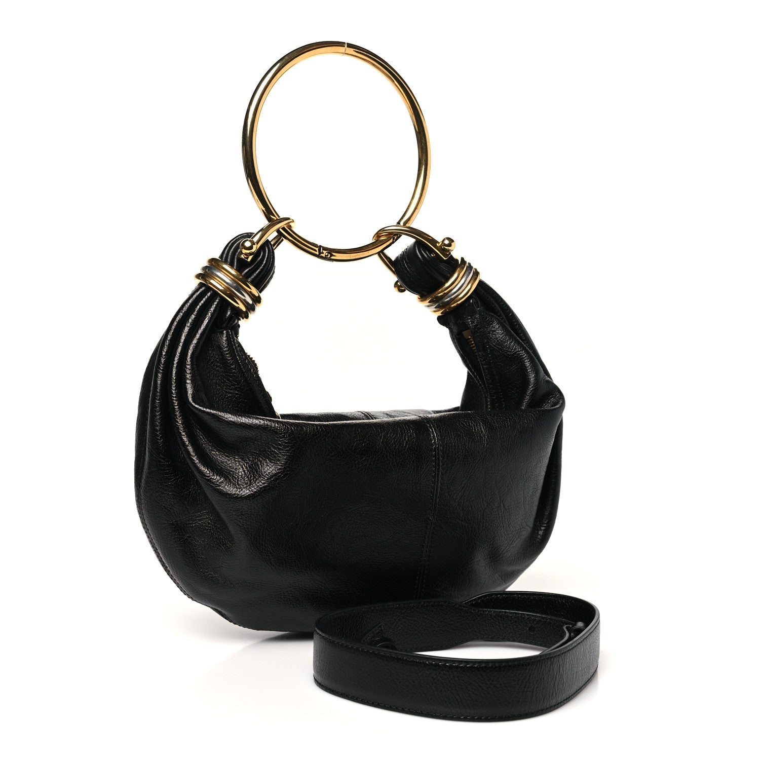 Grained Calfskin Small Bracelet Hobo Bag Black