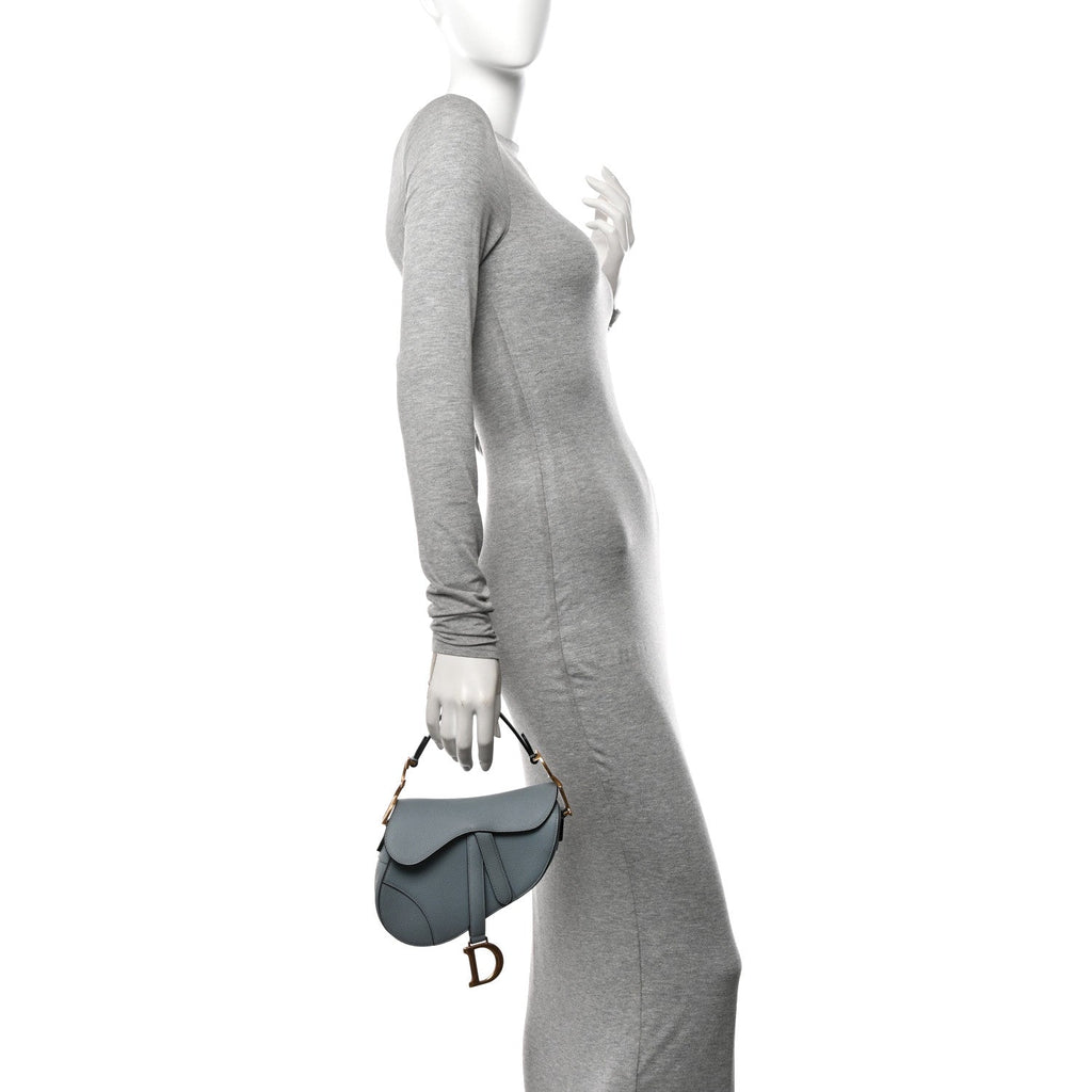 Grained Calfskin Mini Saddle Bag Sky Blue