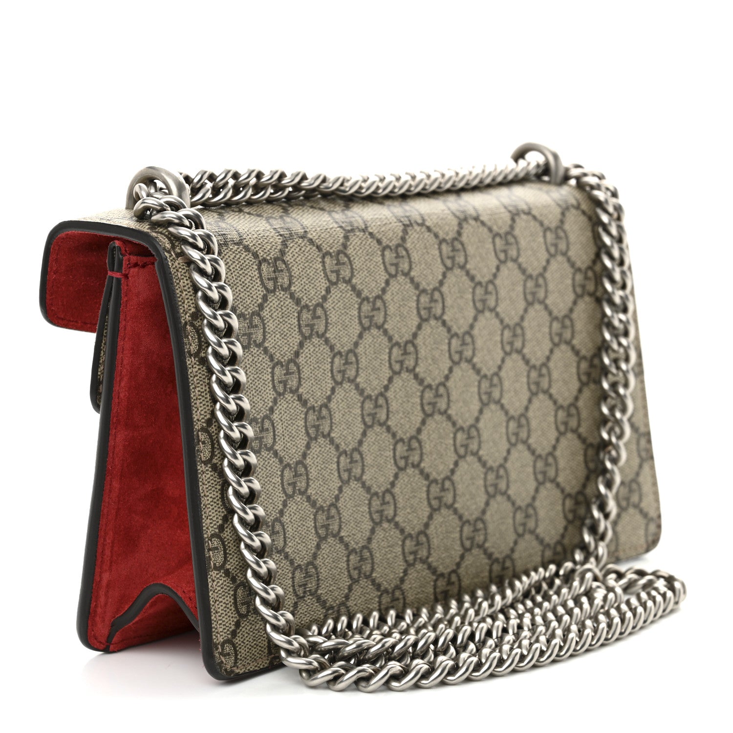 GG Supreme Monogram Suede Crystal Small Dionysus Shoulder Bag Beige Ebony Vulcanic Red