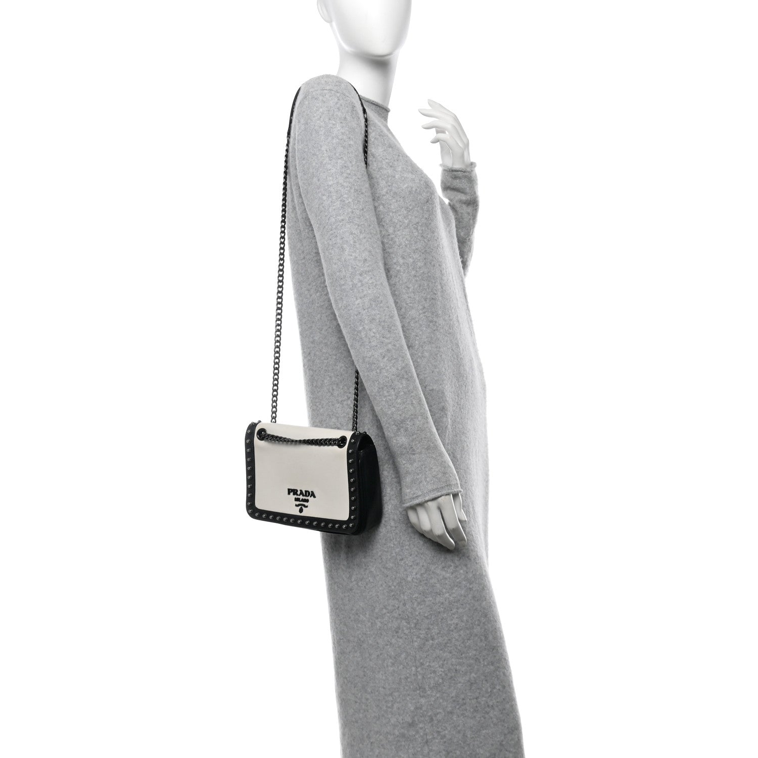 Glace Calfskin Studded Crossbody White Black
