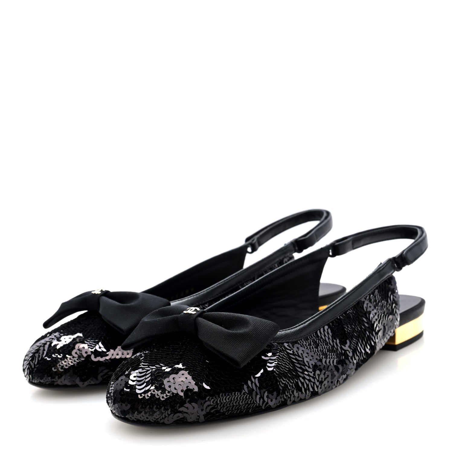 Sequin Lambskin Bow CC Slingbacks 38.5 Black