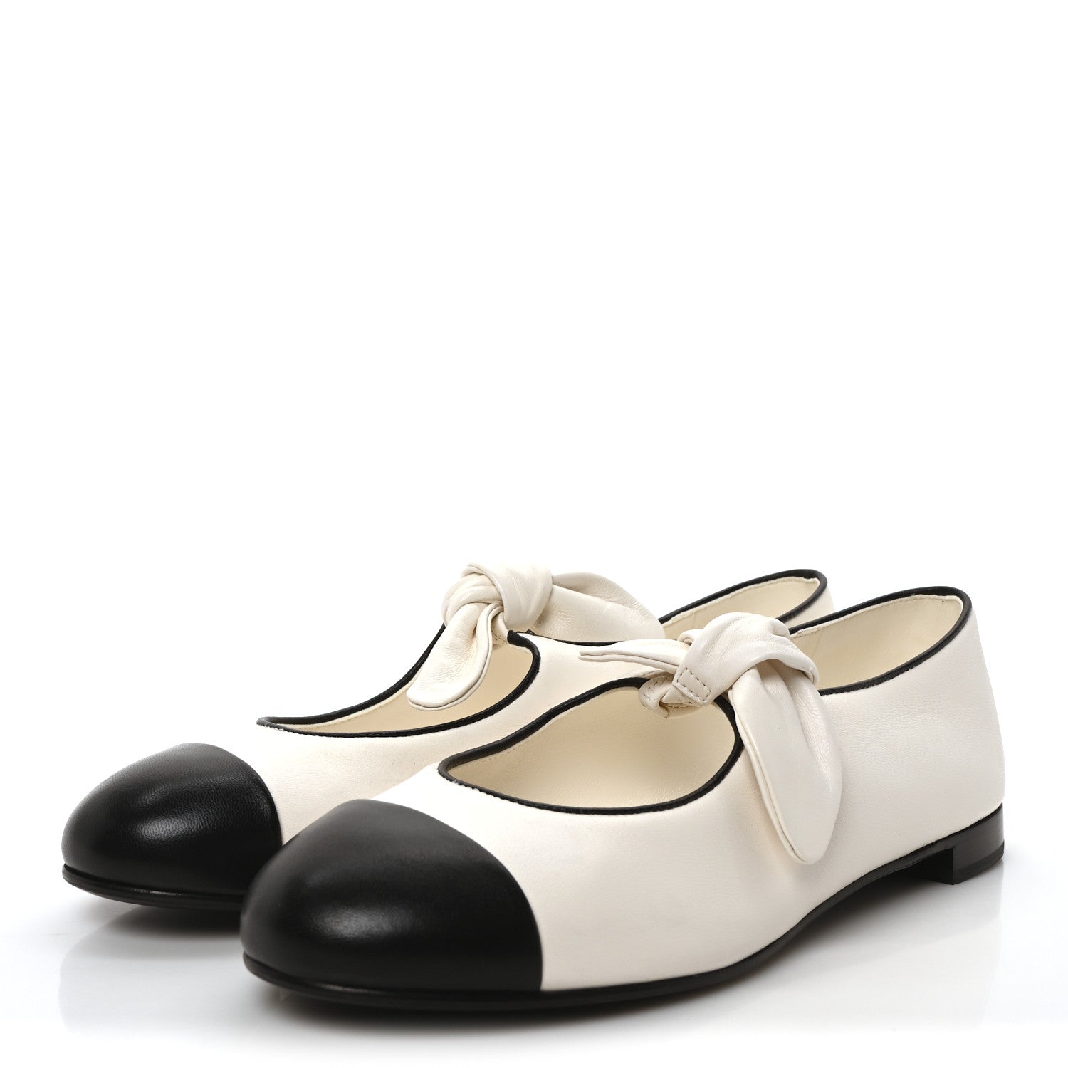 Lambskin Bow Mary Jane Flats 39.5 White Black
