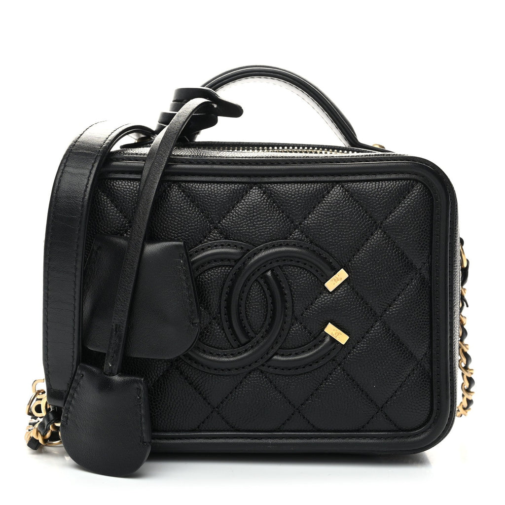 Caviar Quilted Small CC Filigree Vanity Case Black