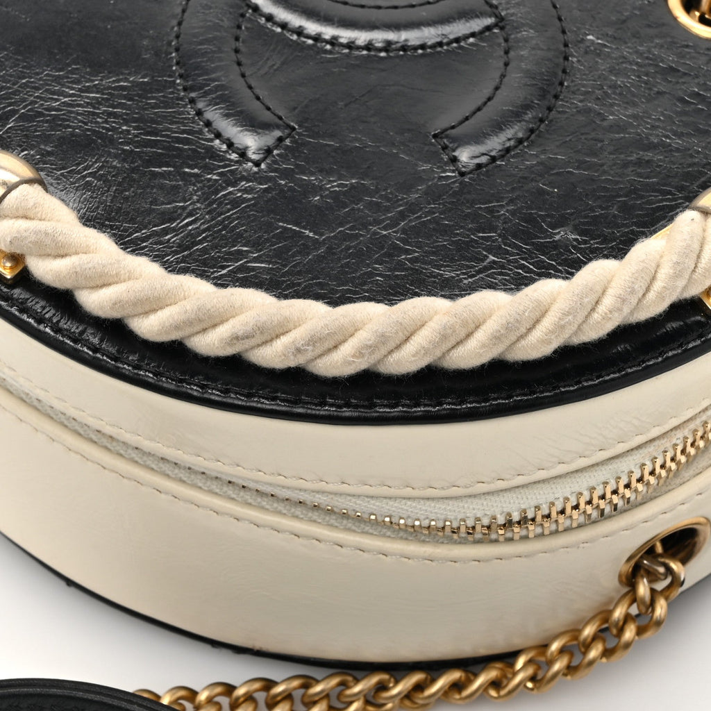 Crumpled Calfskin Cotton Small En Vogue Round Bag Black