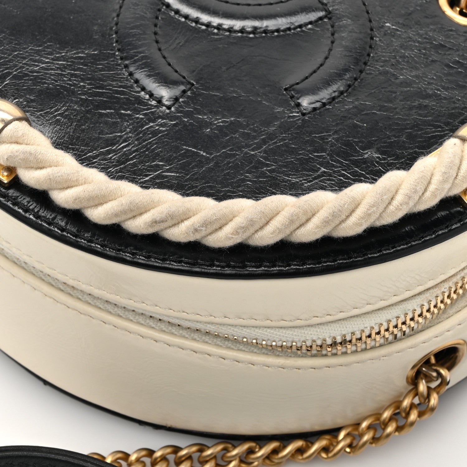 Crumpled Calfskin Cotton Small En Vogue Round Bag Black
