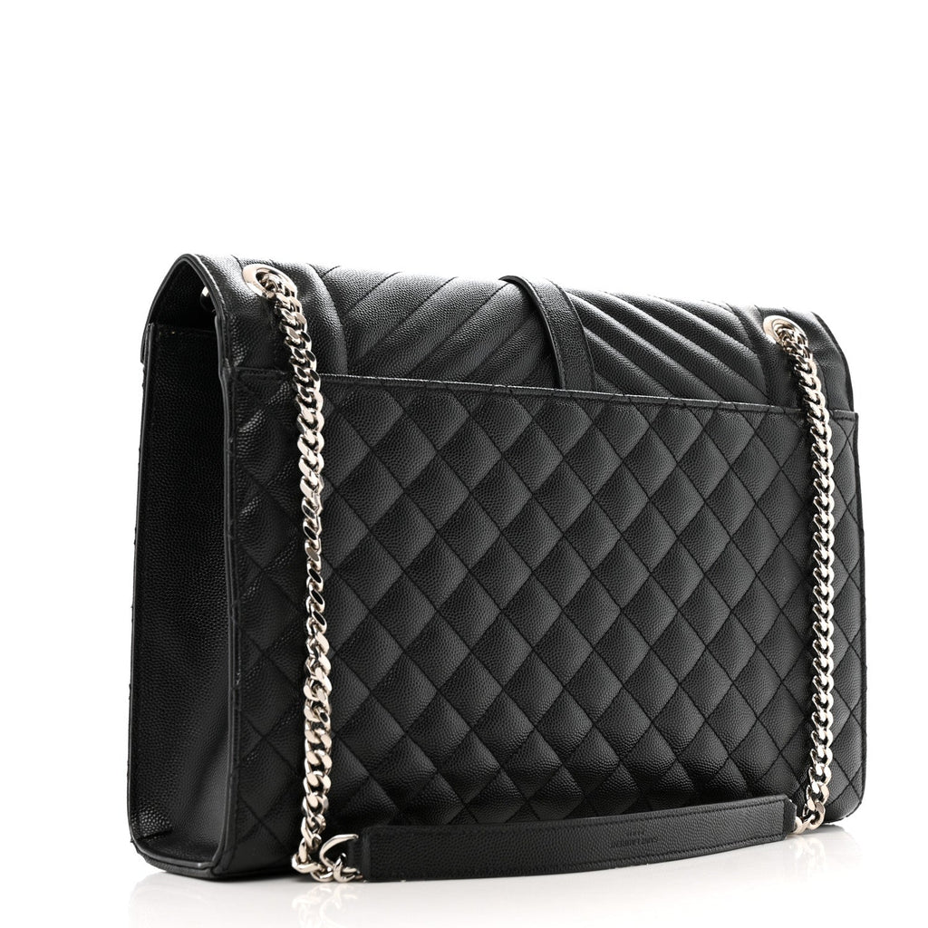Grain De Poudre Textured Mixed Matelasse Large Triquilt Monogram Satchel Black