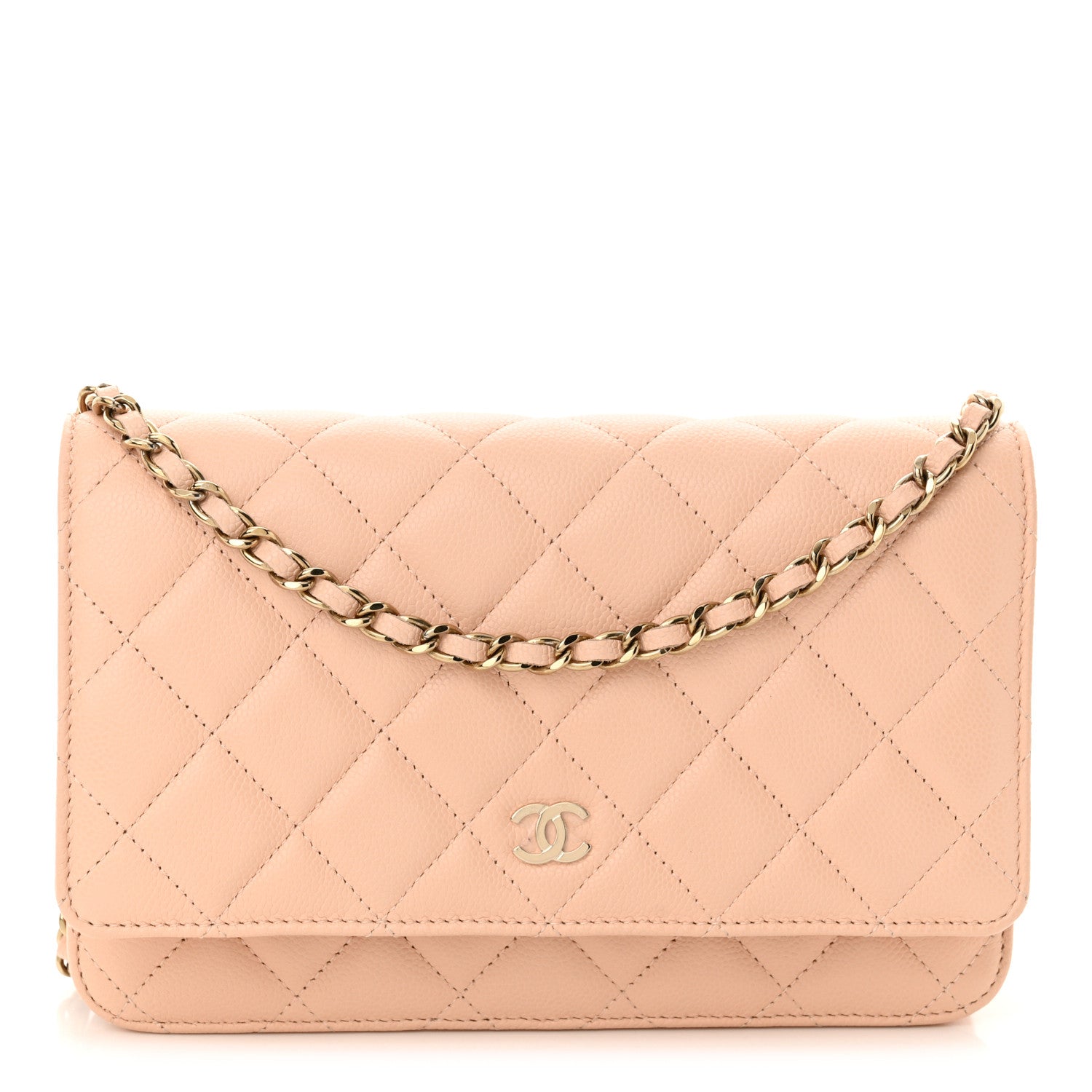 Caviar Quilted Wallet on Chain WOC Light Pink