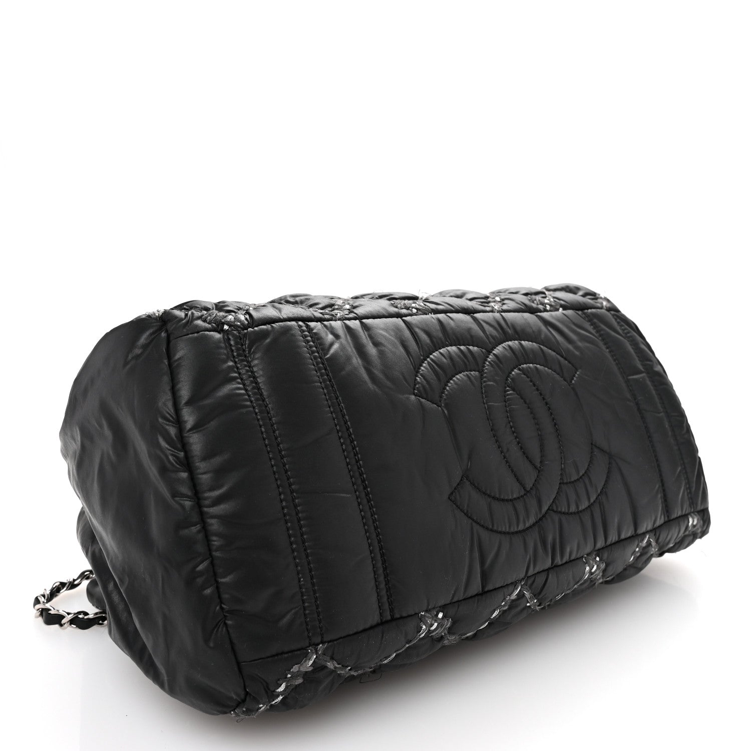 Nylon Quilted Tweed Stitch Bubble Tote Black