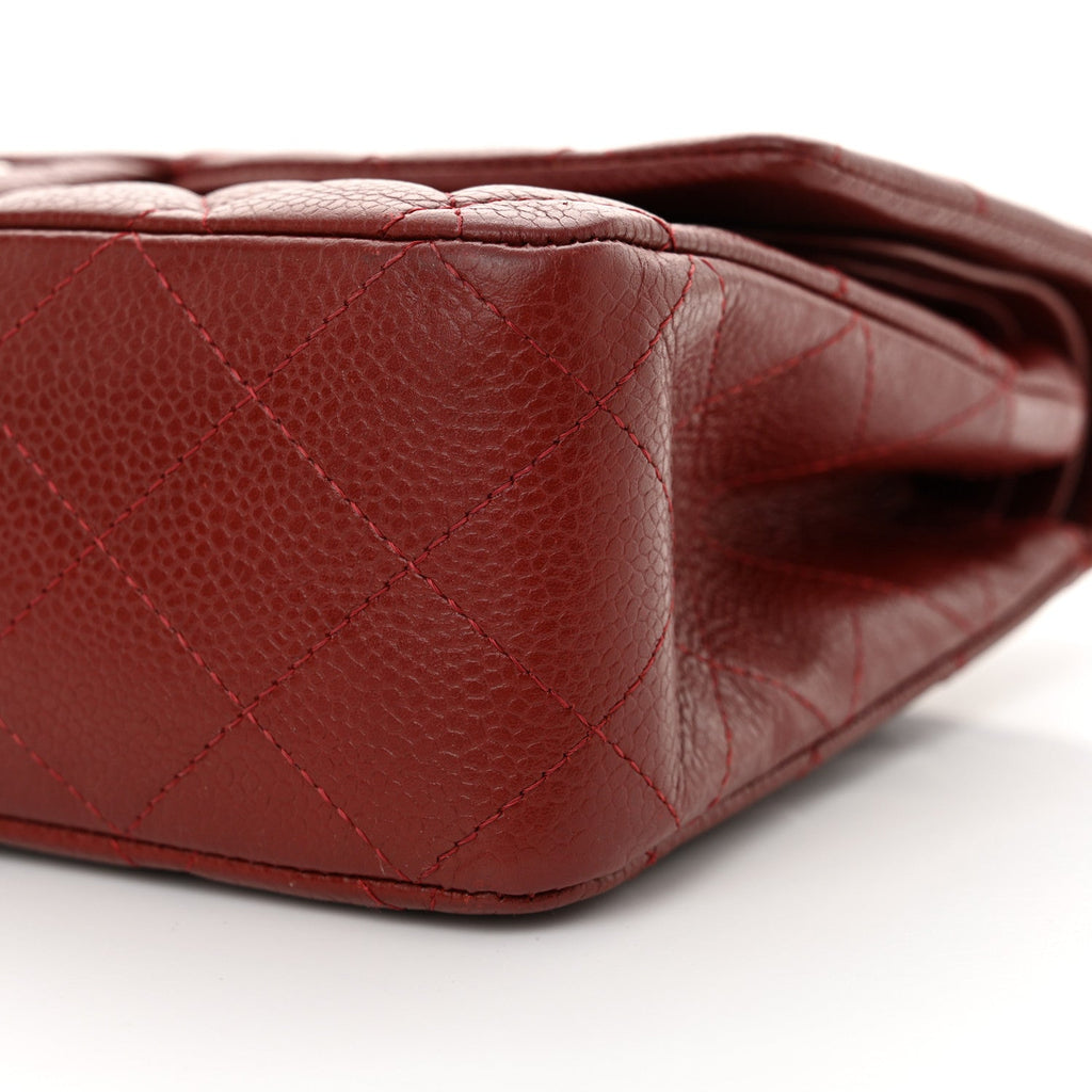 Caviar Quilted Medium Double Flap Burgundy