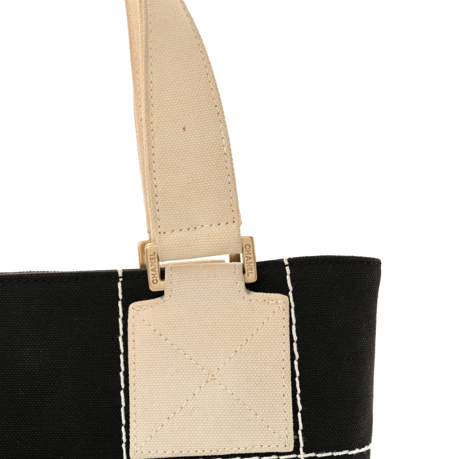 Canvas Square Stitched CC Small Tote Bag Black