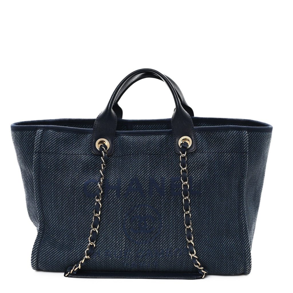 Mixed Fibers Calfskin Medium Deauville Tote Navy Blue