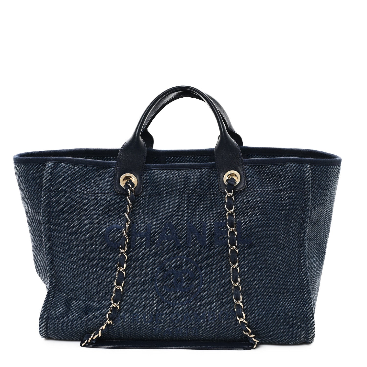 Mixed Fibers Calfskin Medium Deauville Tote Navy Blue