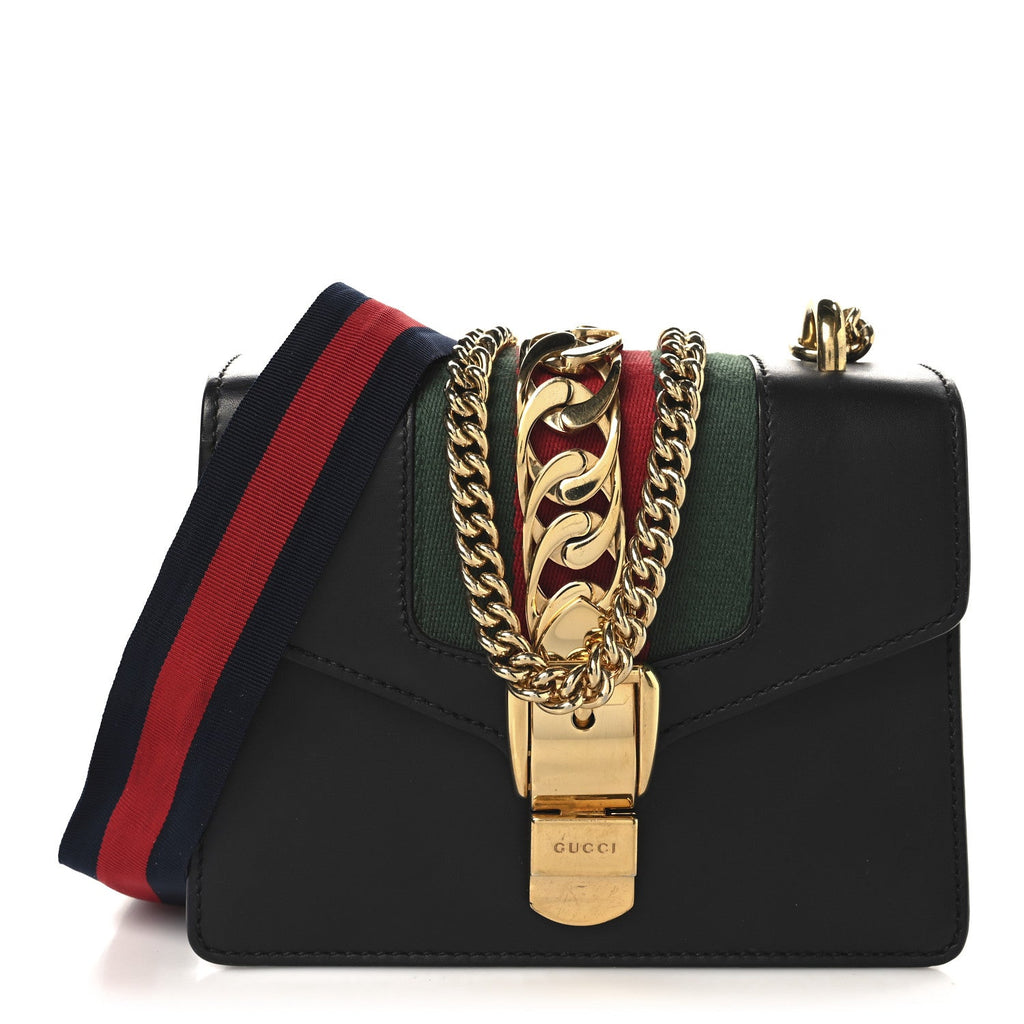 Calfskin Mini Sylvie Chain Shoulder Bag Black