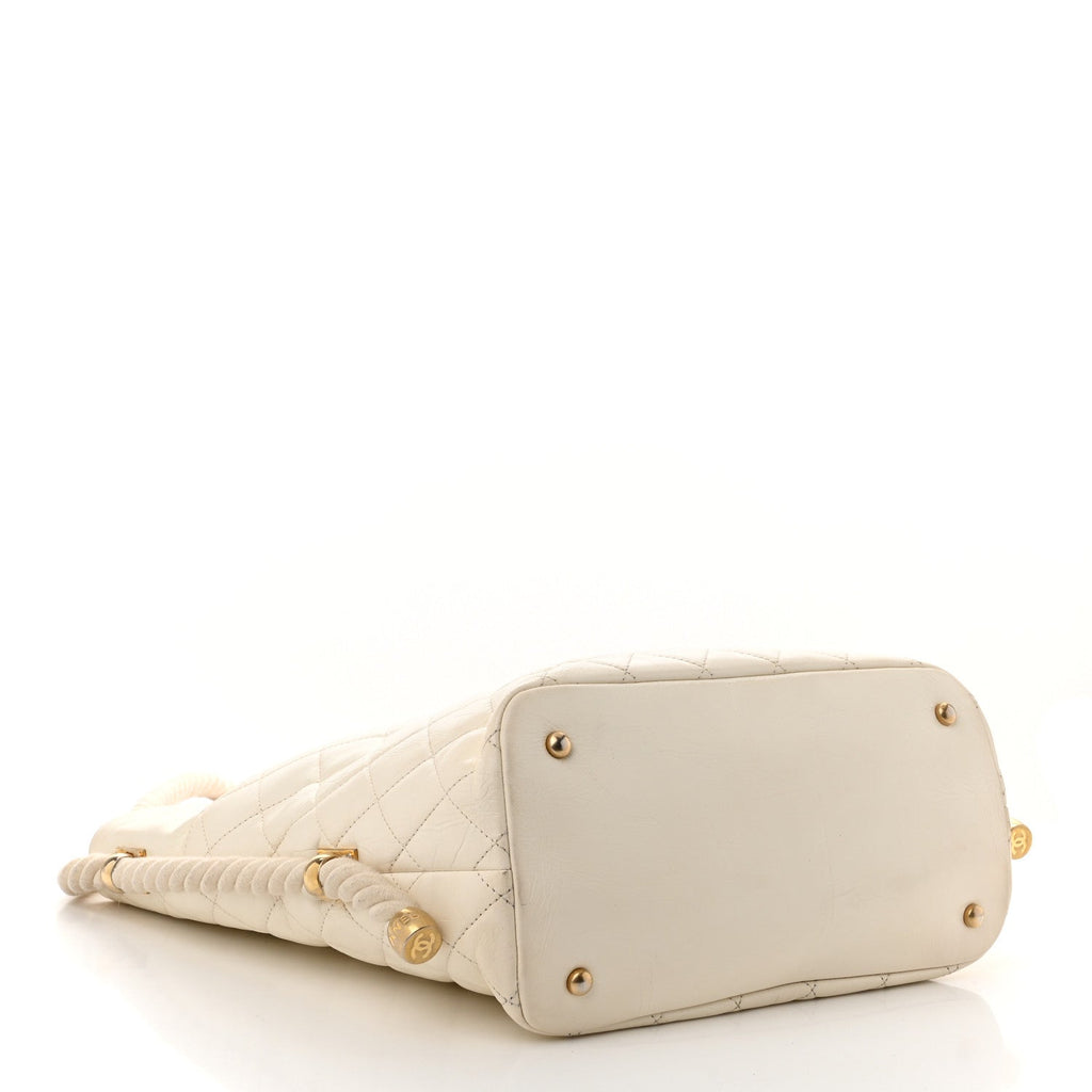 Crumpled Calfskin En Vogue Rope Hobo Bag White