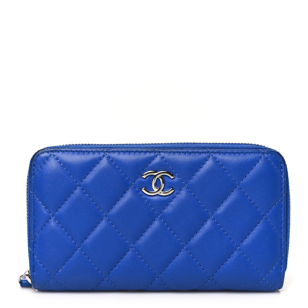 Lambskin Quilted Medium Zip Around Wallet Blue