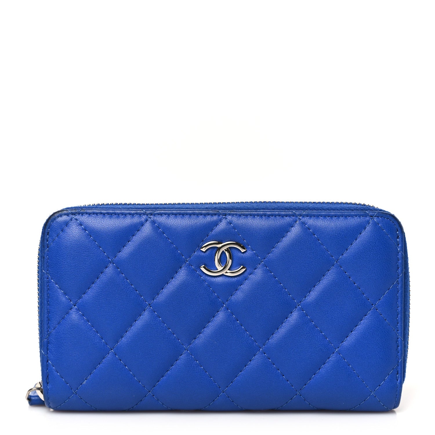 Lambskin Quilted Medium Zip Around Wallet Blue