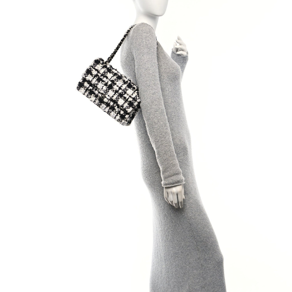 Tweed Quilted Medium Double Flap Black Ecru White