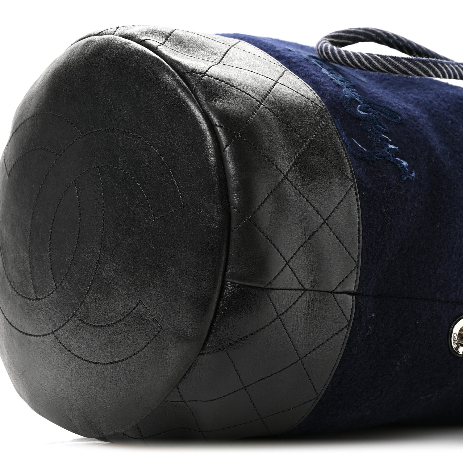 Wool Calfskin Embroidered Paris Hamburg Drawstring Backpack Navy Blue