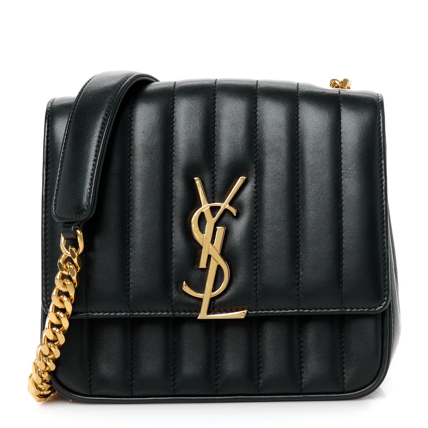 Lambskin Matelasse Monogram Medium Vicky Chain Bag Black
