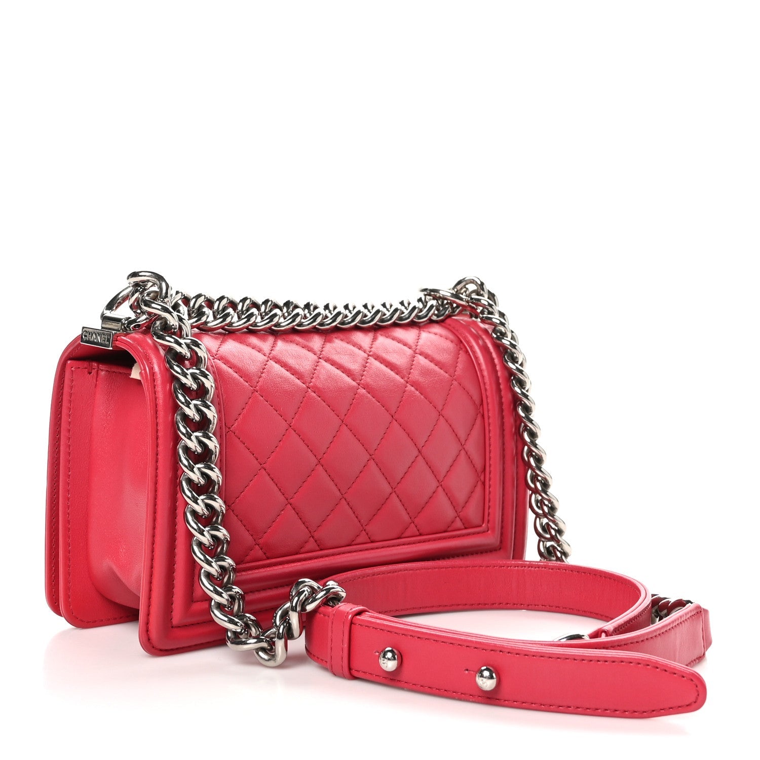 Lambskin Quilted Small Boy Flap Dark Pink
