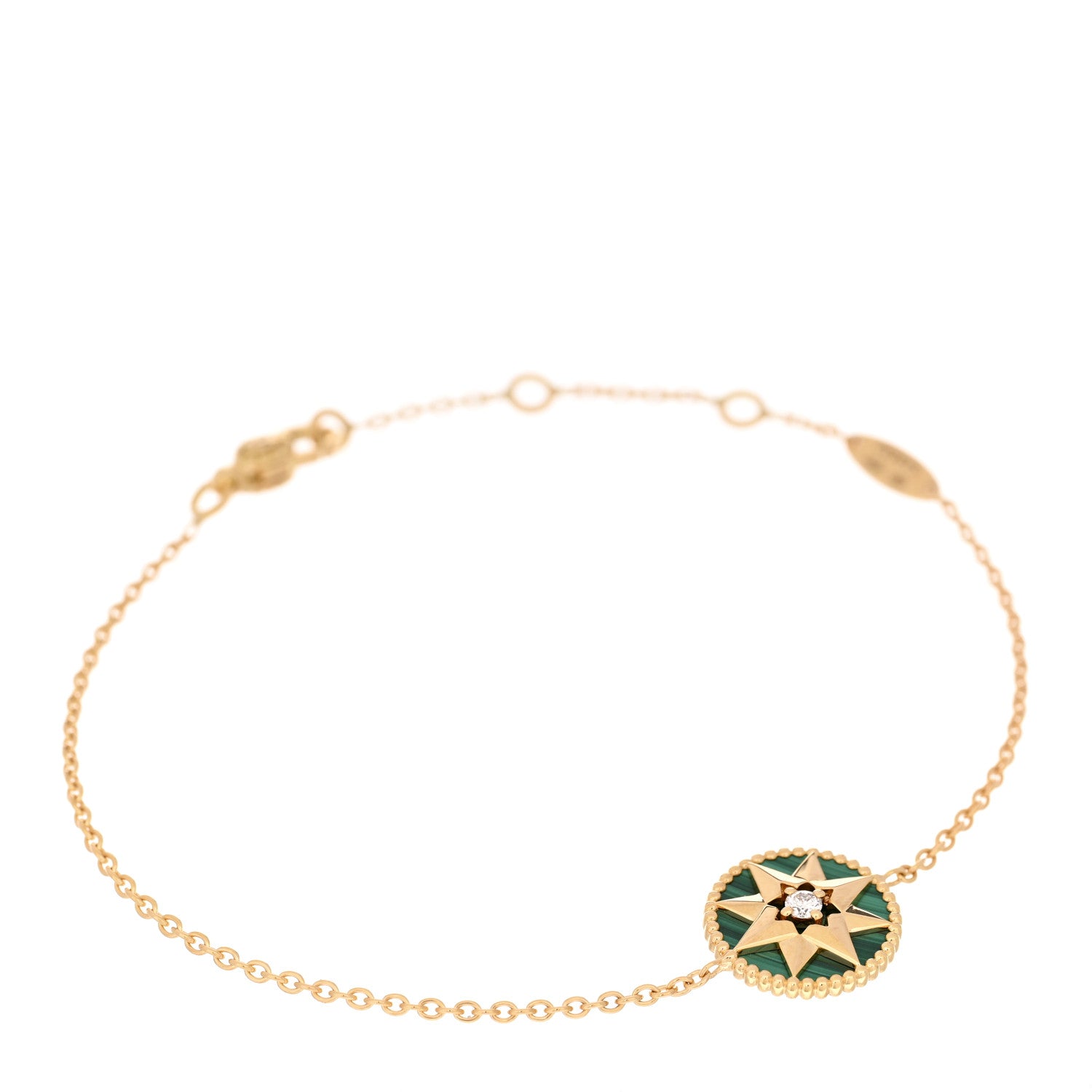 18K Yellow Gold Diamond Malachite Rose Des Vents Bracelet