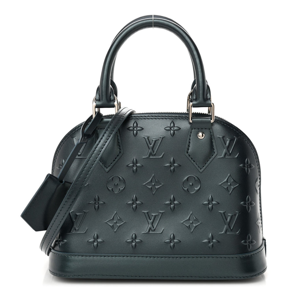 Metallic Calfskin Debossed Monogram Alma BB Steel Blue