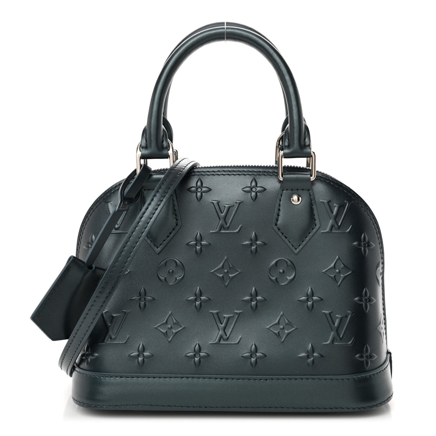Metallic Calfskin Debossed Monogram Alma BB Steel Blue