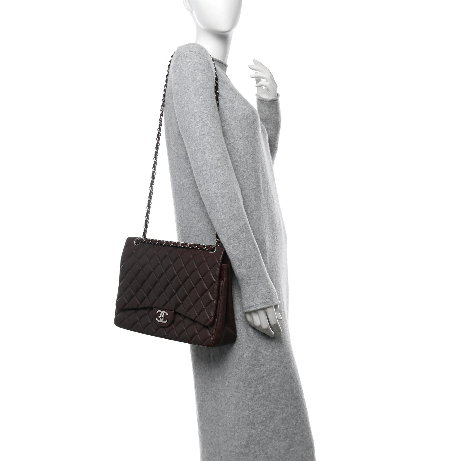 Caviar Quilted Maxi Double Flap Brown