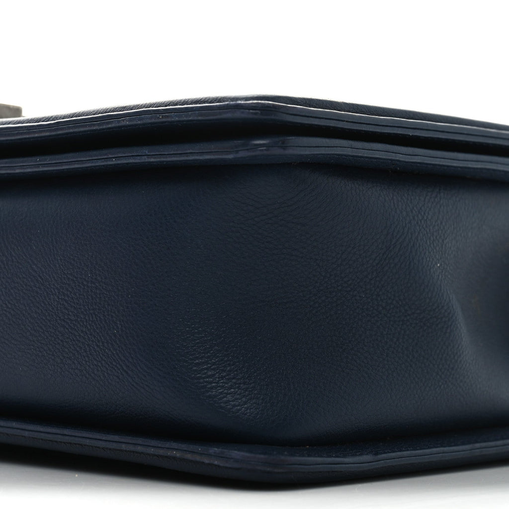 Calfskin Double Stitch New Medium Boy Flap Navy Blue