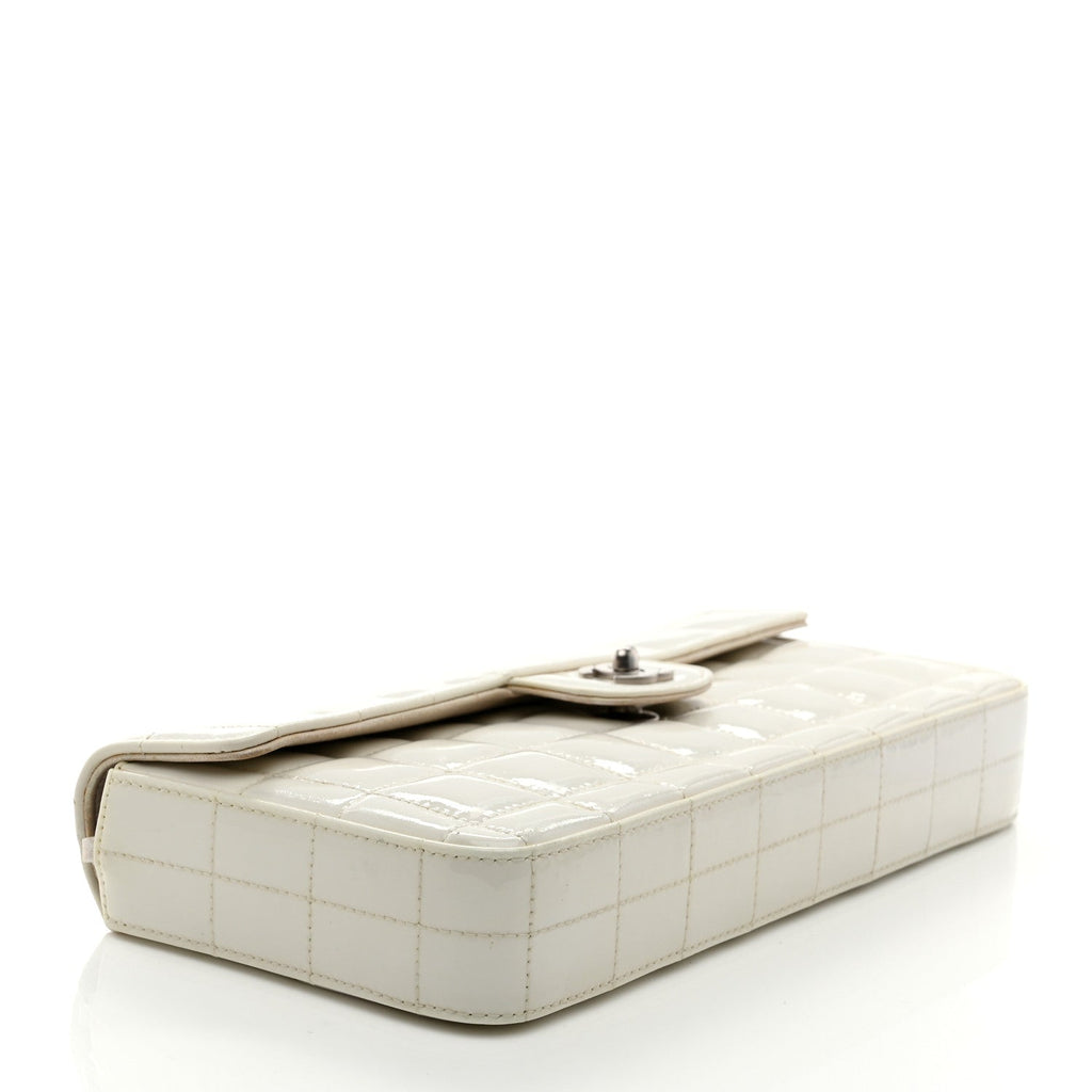 Patent Quilted East West Chocolate Bar Flap White