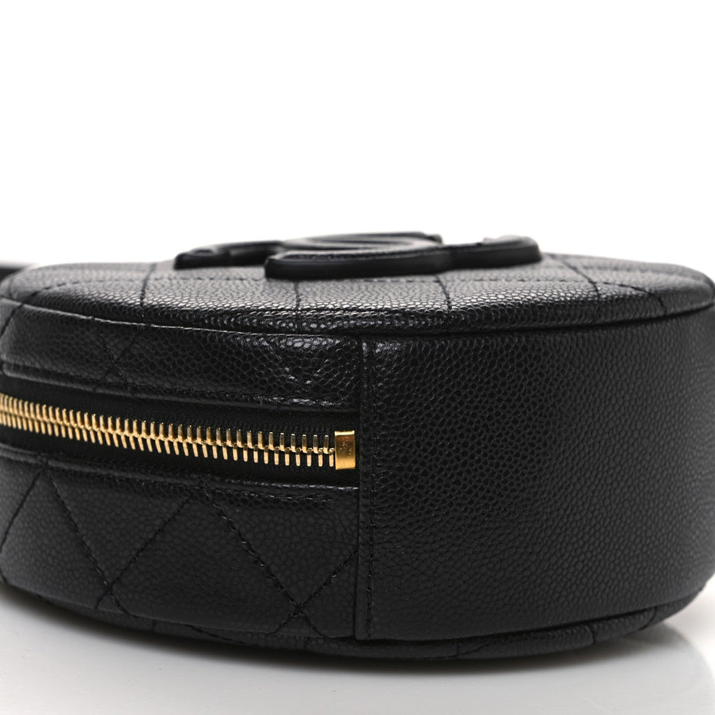 Caviar Quilted Small Round Vanity With Chain Black
