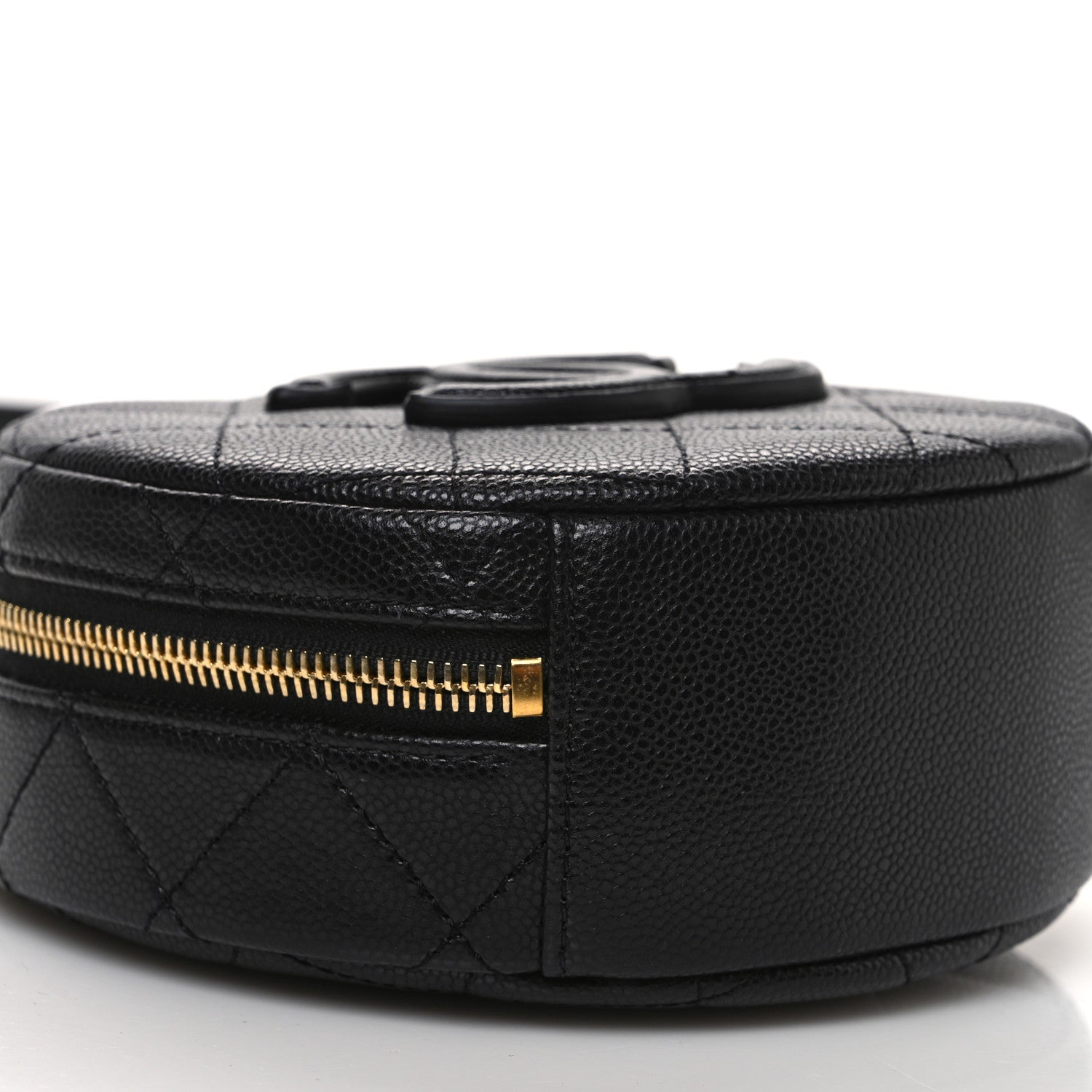 Caviar Quilted Small Round Vanity With Chain Black