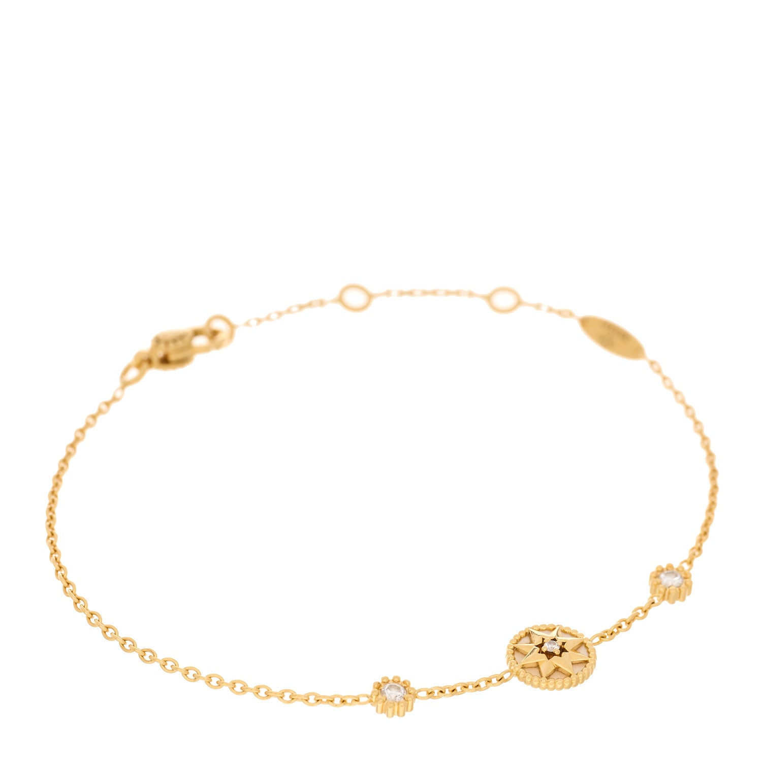 18K Yellow Gold Diamond Mother of Pearl 3 Station Rose Des Vents Bracelet