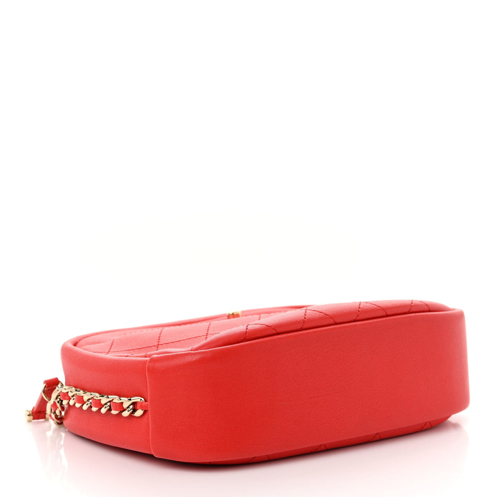 Goatskin Quilted Large Casual Trip Camera Case Bag Red