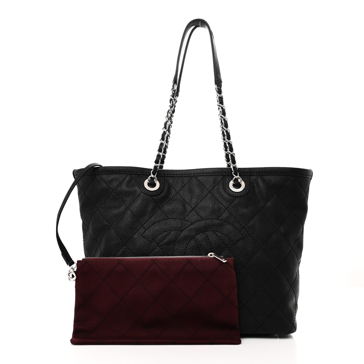 Grained Calfskin Quilted Small Daily Shopping Tote Black