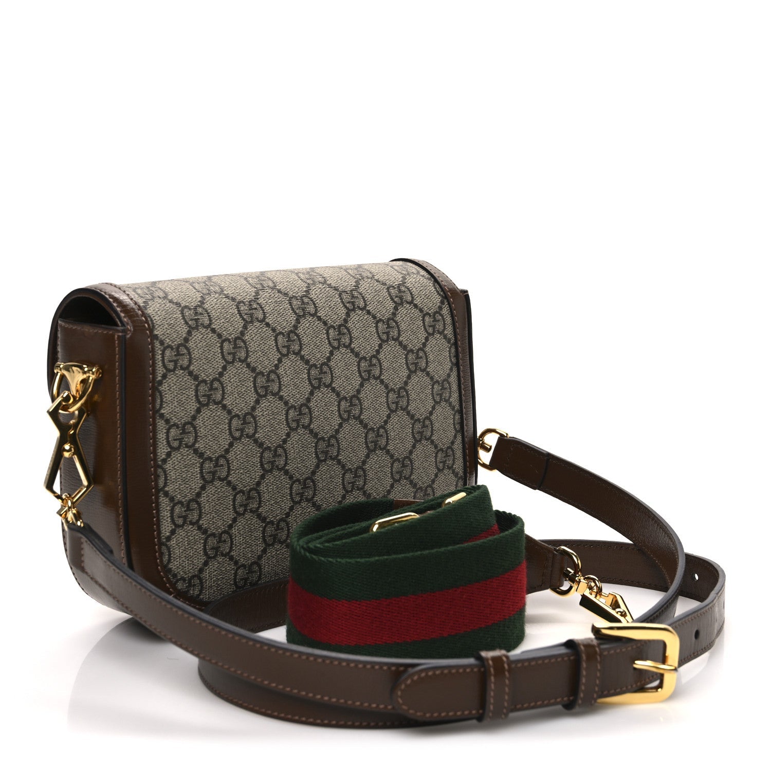 GG Supreme Monogram Web Mini Horsebit 1955 Shoulder Bag Beige Brown Sugar