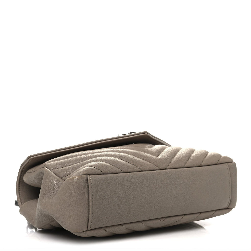 Sheepskin Matelasse Chevron Monogram Medium College Bag Dark Beige