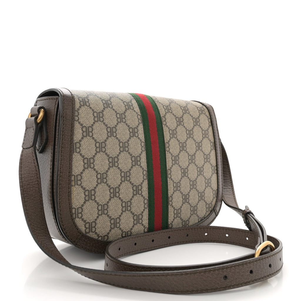 X BALENCIAGA BB Supreme Monogram Web Small Ophidia Shoulder Bag Beige New Acero
