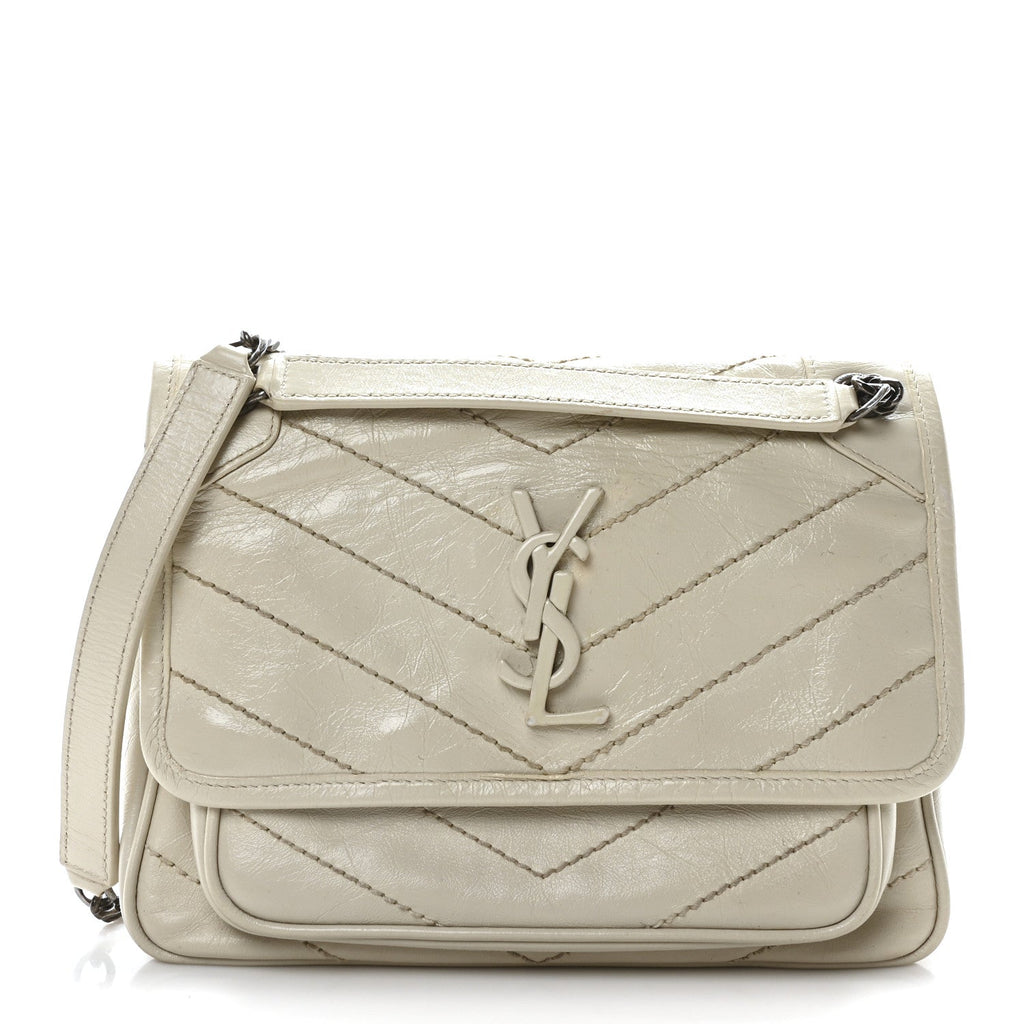 Crinkled Calfskin Matelasse Monogram Baby Niki Chain Satchel Ivory