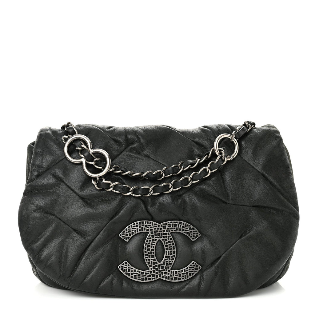 Iridescent Calfskin Glint Flap Black