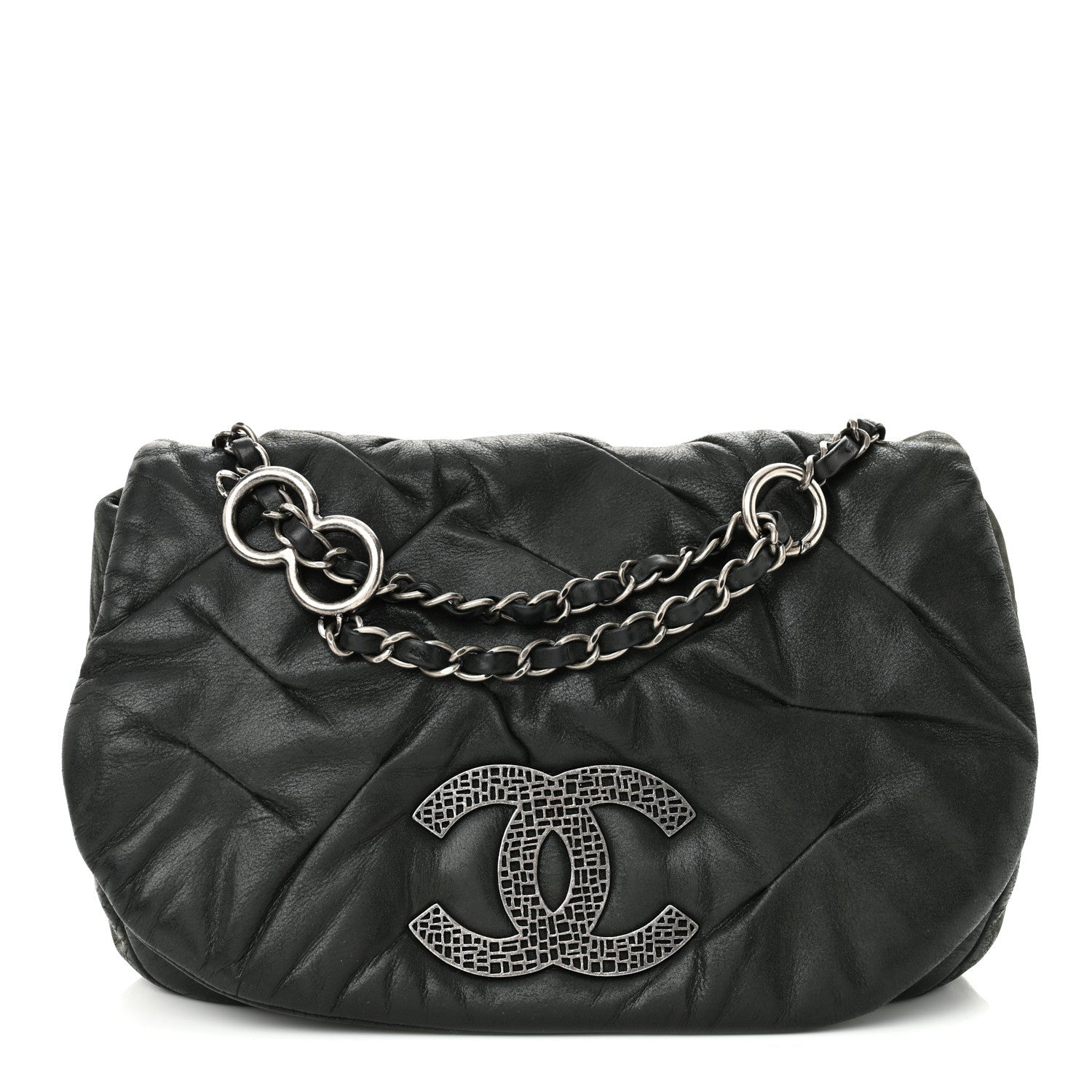 Iridescent Calfskin Glint Flap Black