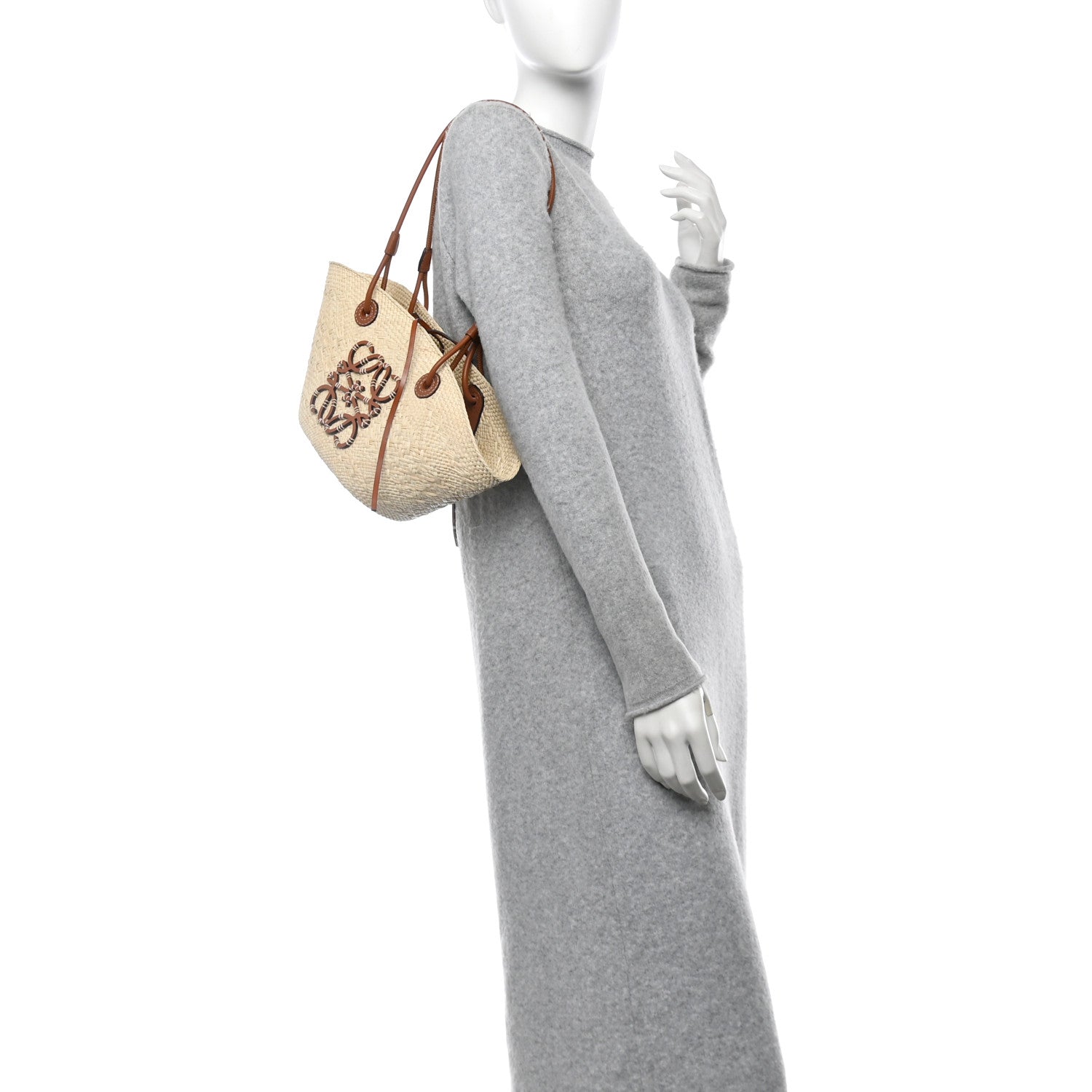 Calfskin Raffia Paulas Ibiza Small Anagram Basket Tote Bag Natural Tan