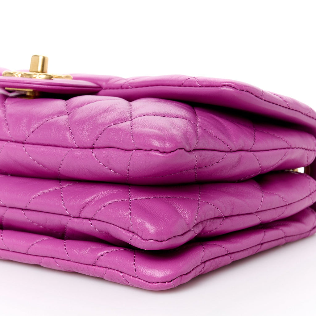 Lambskin Quilted Small Pillow Crush Flap Purple