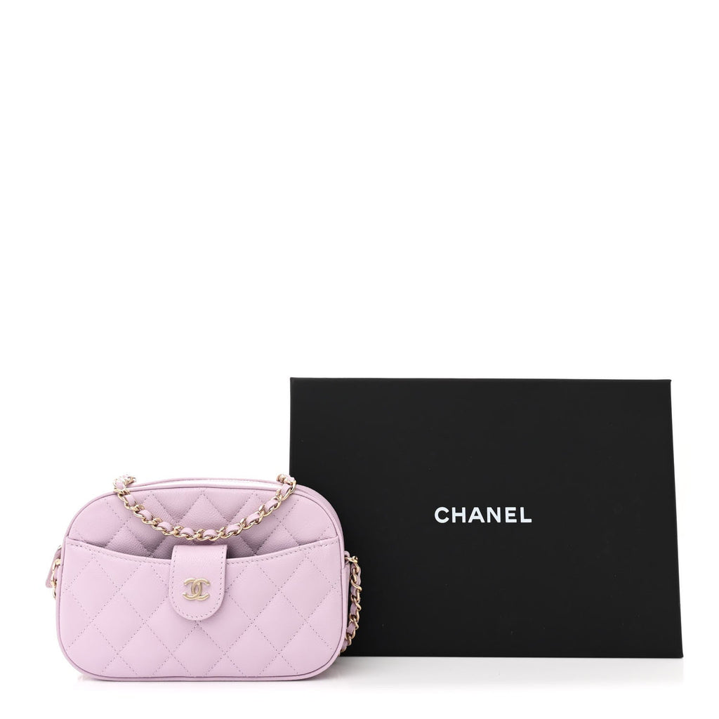 Caviar Quilted Chain Camera Bag Light Purple