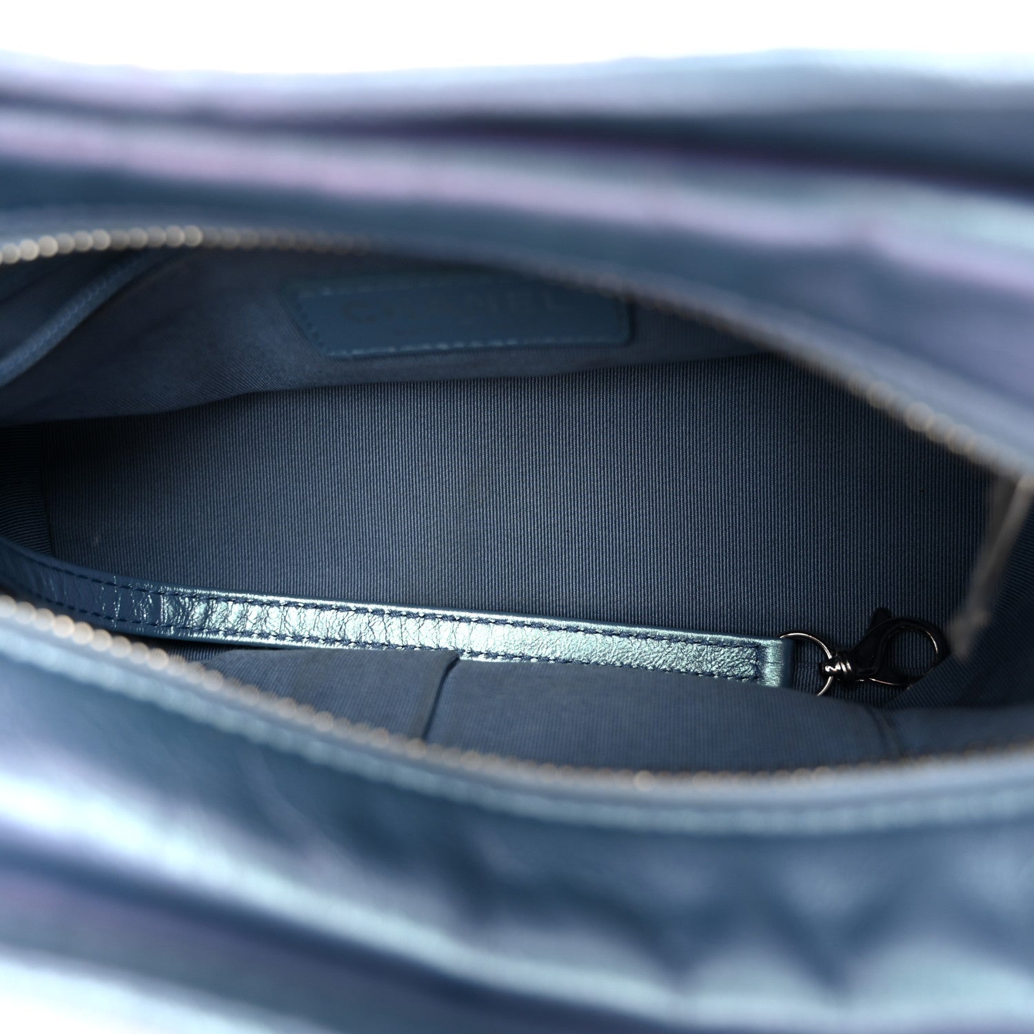 Iridescent Aged Calfskin Quilted Small Gabrielle Hobo Blue