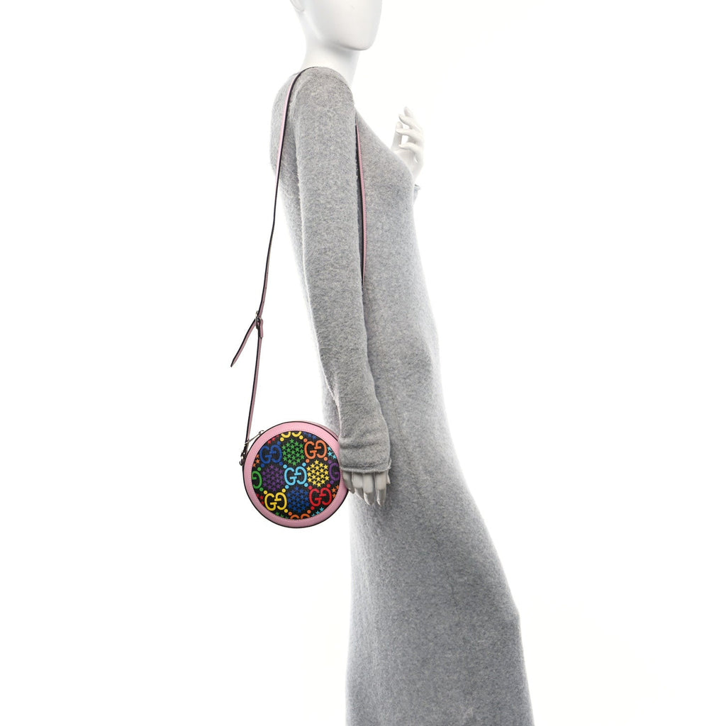 GG Supreme Monogram Psychedelic Round Shoulder Bag Black Multicolor Sugar Pink